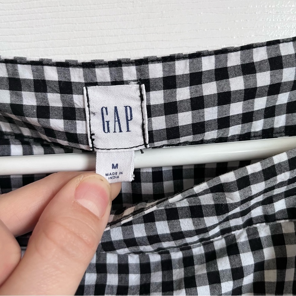 Gap blouse top Women Medium plaid black white tie long sleeve summer cropped - Picture 3 of 6